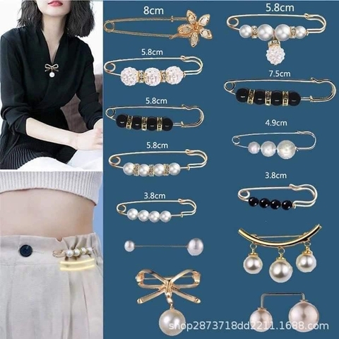 Set 13 Cái Trâm Ghim Cài Áo, Cài Quần Jean Bị Rộng Cần Thu Nhỏ Hợp Kim Đính Hạt Siêu Xinh Cho Bé / Mẹ [BH: NONE]