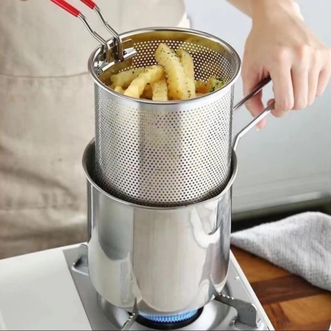 Nồi chiên lọc dầu, nồi luộc FRYER 1.2L - 1.3L kèm rổ lược inox có Quai cầm dài tiện lợi