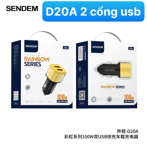 Cóc, tẩu sạc xe máy 100w Sendem D20-A RAINBOW SERIES 2 cổng usb chính hãng [BH: 6 THÁNG] 4l5a12