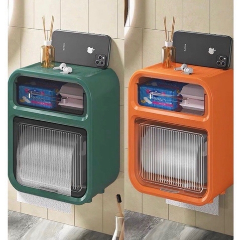 Tủ nhựa/ hộp nhựa đựng giấy vệ sinh 2 tầng có nắp đậy kèm ngăn kéo đựng đồ tiện lợi cho toilet, phòng tắm [BH: NONE]