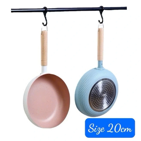 Chảo chống dính vân đá 20cm tay cầm cán gỗ có móc treo [BH: NONE]