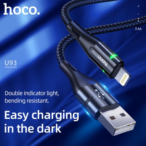 Cáp sạc nhanh có led Hoco U93 iPhone (usb ra iphone lightning) 1.2M báo sạc pin chính hãng [BH 1 năm]