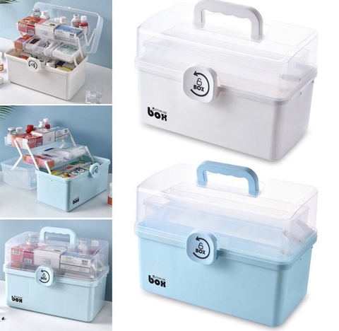 Hộp nhựa đựng thuốc, đồ dùng cá nhân 3 tầng gấp gọn có nắp đậy tiện lợi  Size 29x16x15.7cm[BH: NONE]