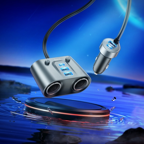 Cóc sạc nhanh xe hơi Hoco Z51 đa năng gồm 3 cổng usb 2 cổng Type C 147W (PD/QC/FCP/AFC) chính hãng [BH: 1 NĂM] / pktn sale