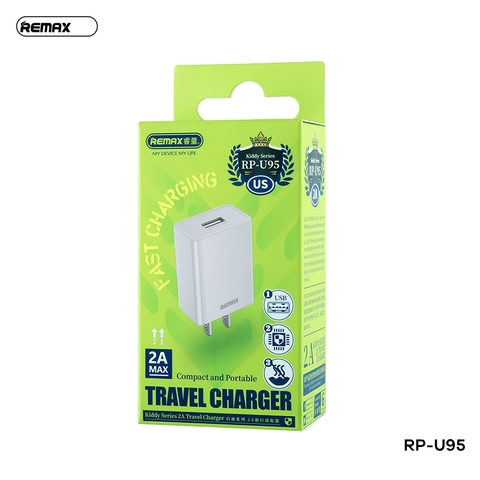 Cóc sạc nhanh Remax RP-U95 2A chính hãng chuẩn US 1 cổng usb [BH 1 năm]