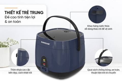 Nồi cơm điện 1.8lít SUNHOUSE 8611N mẫu mới trẻ trung