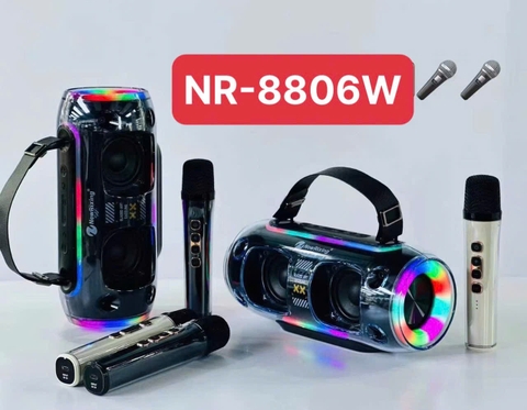 Loa bluetooth karaoke NR-8806W mẫu loa xách tay có đèn led siêu đẹp kèm 2 micro siêu hay