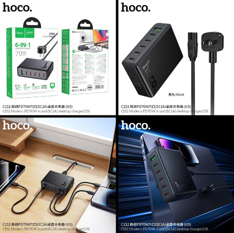 Bộ sạc nhanh 70w HOCO C152 bộ 6 cổng sạc 1 cổng sạc USB 5 cổng sạc Type C chính hãng
