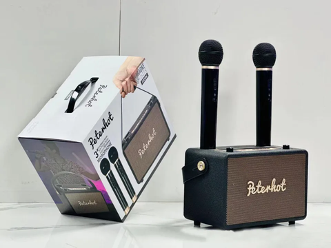 Loa karaoke Bluetooth A108W 56W PETERHOT, tặng kèm 2 micro không dây [BH: 3 tháng]
