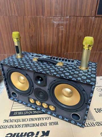 Loa bluetooth karaoke xách tay Kiomic K-8013 mẫu mới 2025 bass 2 tấc đôi chính hãng