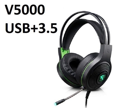 Tai nghe có dây 3.5 mẫu V5000 (Headphone máy tính có led, có micro, chuyên game) {mẫu 3.5 có 2 dây audio chui 3.5}