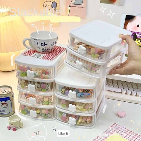 Kệ nhựa 4 tầng Logo Thỏ con đựng đồ đa năng (đựng bút, viết, vpp, thun, kẹp tóc, chìa khoá) tiện lợi [BH: None]