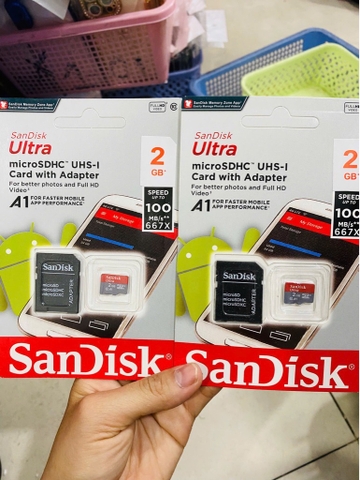 Thẻ nhớ micro 2GB Sandisk ultra class 10, speed up to 100mb/s full box- vỉ có thể thay đổi tùy lô [BH: 1 năm]