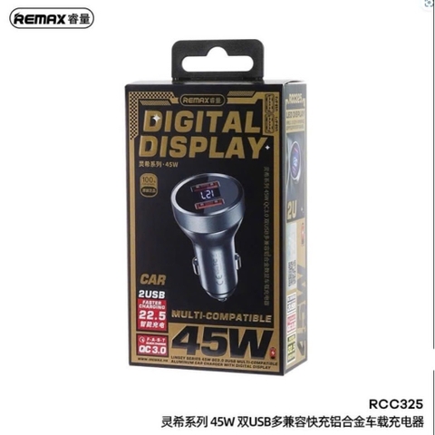 Cóc sạc xe hơi 45w sạc nhanh REMAX RCC325  2 cổng usb có đèn led báo sạc chính hãng [BH: 1 NĂM]