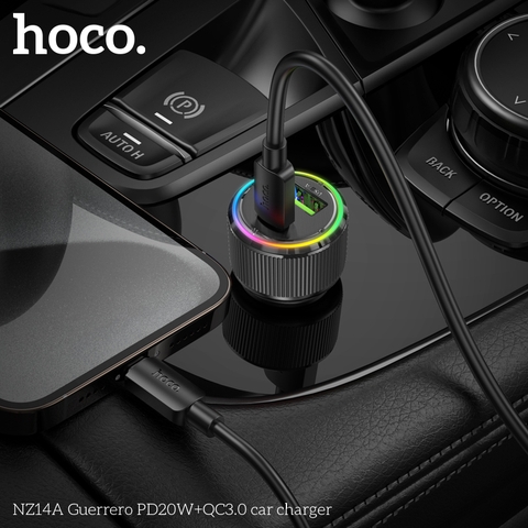 Cóc sạc nhanh 38W cho xe hơi Hoco NZ14A (1 cổng Type C PD + 1 cổng USB) đèn LED chính hãng [BH 1 năm]