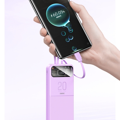 Pin sạc nhanh 22.5w Remax RPP-619 10.000mAh dự phòng PD QC3.0 chính hãng, kèm cáp liền pin, trong suốt lộ mạch [BH 1 năm]