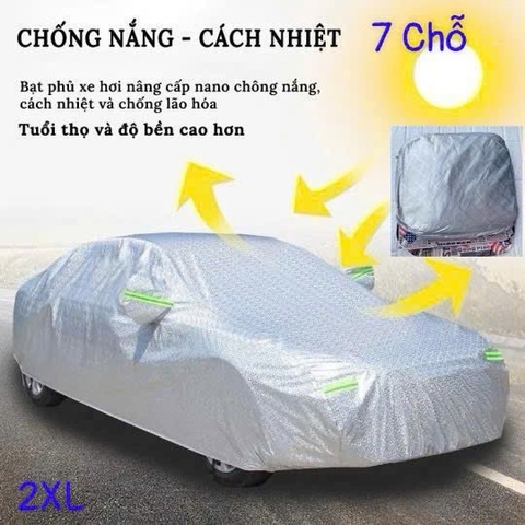 Bạt trùm xe hơi 7 CHỖ 2XL nâng cấp NANO dày 3 lớp TRÁNG BẠC chống nắng, cách nhiệt [BH: NONE] QT7