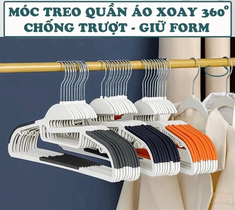 Set 10 móc treo đồ, quần áo chống trượt thiết kế móc liền thân xoay 360 độ tiện lợi [BH: NONE]