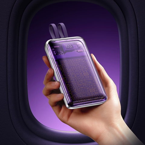 Pin sạc nhanh 22.5w REMAX RPP-591 10.000mAh dự phòng kèm cáp liền pin, trong suốt lộ mạch chính hãng - BH 1 năm