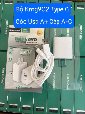 Bộ sạc nhanh 5A 22W KMG902 Type C Kim Cương (Cóc 1 cổng USB + cáp USB ra Type C ) [BH: 3 tháng]