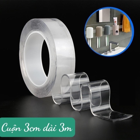 Băng keo trong 2 mặt siêu dính size 3cm dài 3m mới Loại xịn [BH: None]