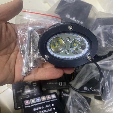 Xả lỗ- Đèn Trợ Sáng LED Bi Cầu Oval 2 Mắt Tích Hợp Viền Angel Eye 9-60V IP67 Led Lasergun