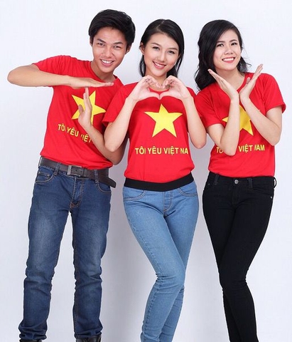 Áo thun cổ vũ Tôi Yêu Việt Nam hình lá cờ đỏ ngôi sao vàng