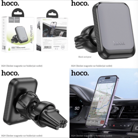 Giá đỡ điện thoại xe hơi HOCO H24 (kẹp gắn móc lỗ vent khe thông gió ô tô) hít nam châm từ magnetic chính hãng [BH 1 năm] / pktn sale