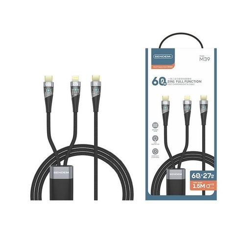 Cáp sạc nhanh 60w 2 đầu đa năng SENDEM M39 (C-C+L) 1.5M (1,5 mét) (type c ra iphone lightning / 2 đầu type-c) chính hãng [BH 6 tháng] / pktn sale