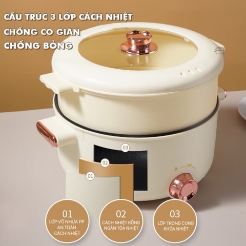 Nồi điện đa năng chiên, xào, hấp luộc 3.5L 2 quai cầm tiện lợi [BH: 1 TUẦN]