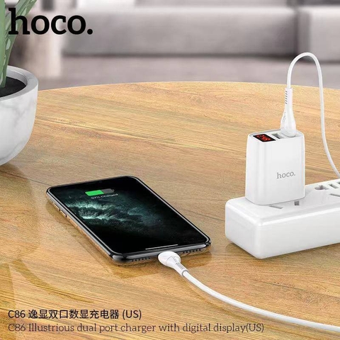 Bộ sạc nhanh HOCO C86 Samsung Micro 2 cổng usb có đèn led màn hình lcd chính hãng [BH 1 năm]