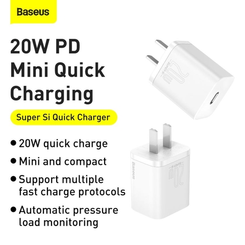 Cóc sạc nhanh mini 20w BASEUS SuperSi 1C CÓC TRẮNG JGCC chính hãng [BH: 1 năm]