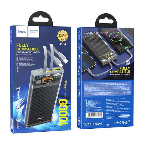 Pin sạc nhanh  22.5w Hoco J104 10.000mAh dự phòng TRONG SUỐT kèm cáp liên pin PD20w QC3.0 chính hãng [BH 1 Năm]
