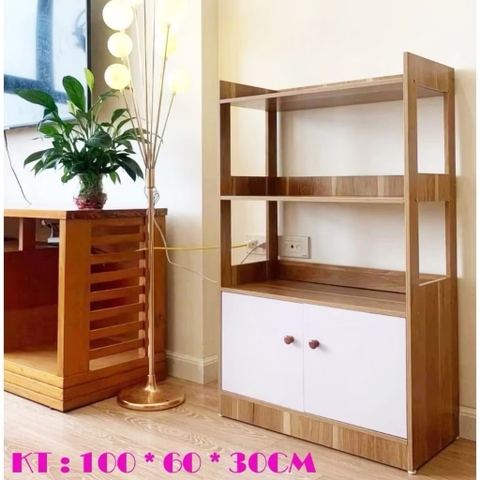 Tủ gỗ NHÀ BẾP tự lắp ráp 3 tầng 2 ngăn dựng lò vi sóng, gia vị, tiết kiệm không gian [BH: NONE]