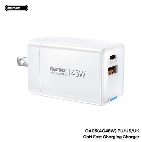 Cóc sạc nhanh REMAX CA05-AC45W US sạc nhanh 45w cóc 2 cổng 1 Type C 1 Usb siêu tiện lợi