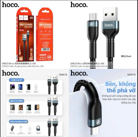 Cáp sạc nhanh 3A HOCO DM-X15 Micro cáp sạc dây dù USB ra micro (A-M) siêu tiện lợi
