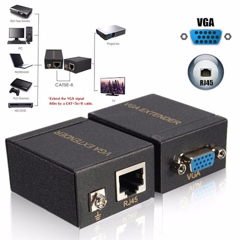 Bộ chuyển khuếch đại tín hiệu kéo dài VGA 60m bằng cáp mạng Ethernet full HD 1080P [BH 1 tháng]
