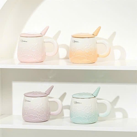 Ly, cốc đựng nước vân nổi Unicorn kèm nắp và muỗng [BH: None]