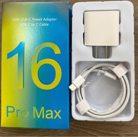 Bộ sạc nhanh 35w iPhone 16 Promax US box Xanh Vàng (cóc 1 cổng Type C chân dẹp, Cáp dù Type ra Type C; c-c) [BH: 3 Tháng] 5l9