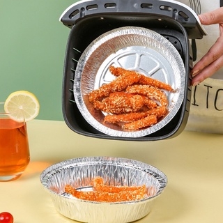 Set 10 khay giấy bạc tròn nướng lót nồi chiên không dầu size 22cm [BH: NONE]