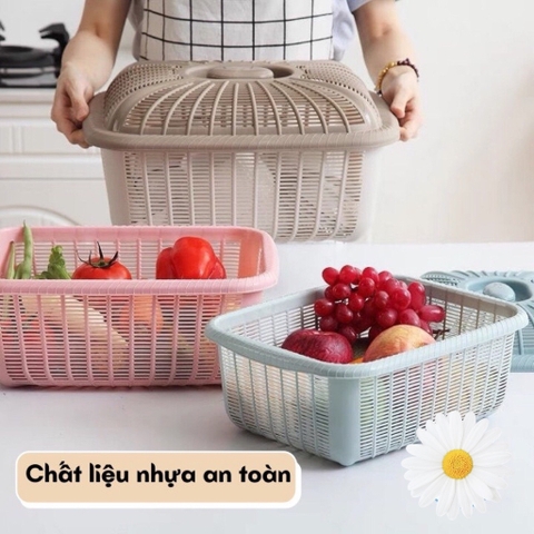 Rổ đựng rau củ đồ đạc có nắp đậy chữ nhật nhựa cao cấp 29*22*10cm