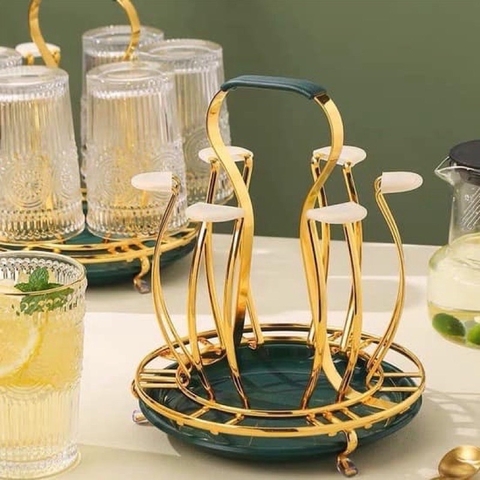 Giá đỡ, kệ úp ly phối 2 màu siêu sang, có tay xách [BH: None]