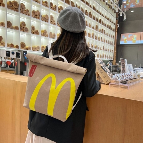 Balo túi xách, túi đeo Mcdonalds chữ M cho bé đi học, đi phượt phong cách Hàn Quốc / pktn sale
