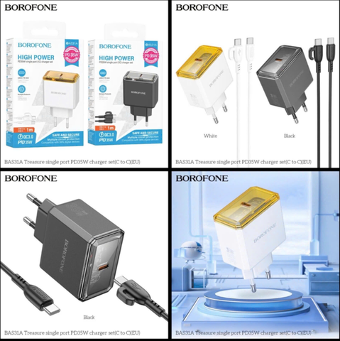Bộ sạc nhanh 30w BOROFONE BAS31A (C-C) cóc 1 cổng Type C kèm cáp 2 đầu Type C chính hãng