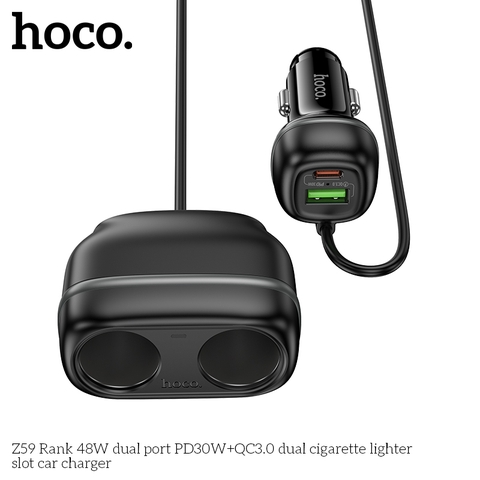 Tẩu sạc xe hơi HOCO Z59 sạc nhanh 48w tẩu 2 cổng sạc 1 cổng sạc Type C 1 cổng sạc USB ra 2 lỗ cái ghim tẩu siêu tiện lợi