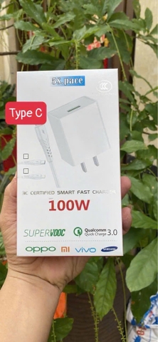 Bộ sạc nhanh 100w 5S Space SUPER VOOC Type C (cóc 1 cổng usb + cáp usb ra Type C) [bh: 3 tháng] 5l9c12