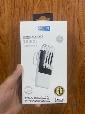 Pin sạc dự phòng 5SPace G764 10.000mAh kèm cáp 3 đầu chính hãng [BH 1 năm]