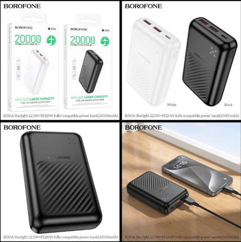 Pin sạc dự phòng BOROFONE BJ30A sạc nhanh 22.5w+pd20w 20.000 mẫu mới báo đèn siêu đẹp [Bh 1 Năm]