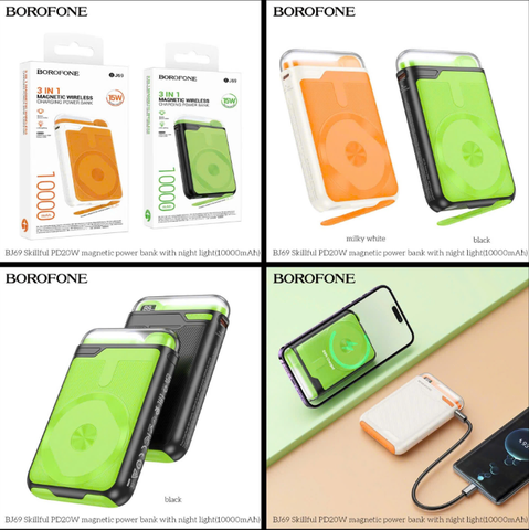 Pin sạc dự phòng BOROFONE BJ69 10.000mAh sạc nhanh 20w kiêm sạc không dây kèm đèn ngủ siêu đẹp