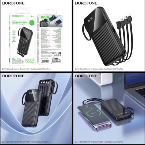 Pin sạc dự phòng BOROFONE BJ76 10.000mAh pin kèm 4 dây sạc siêu tiện lợi H302